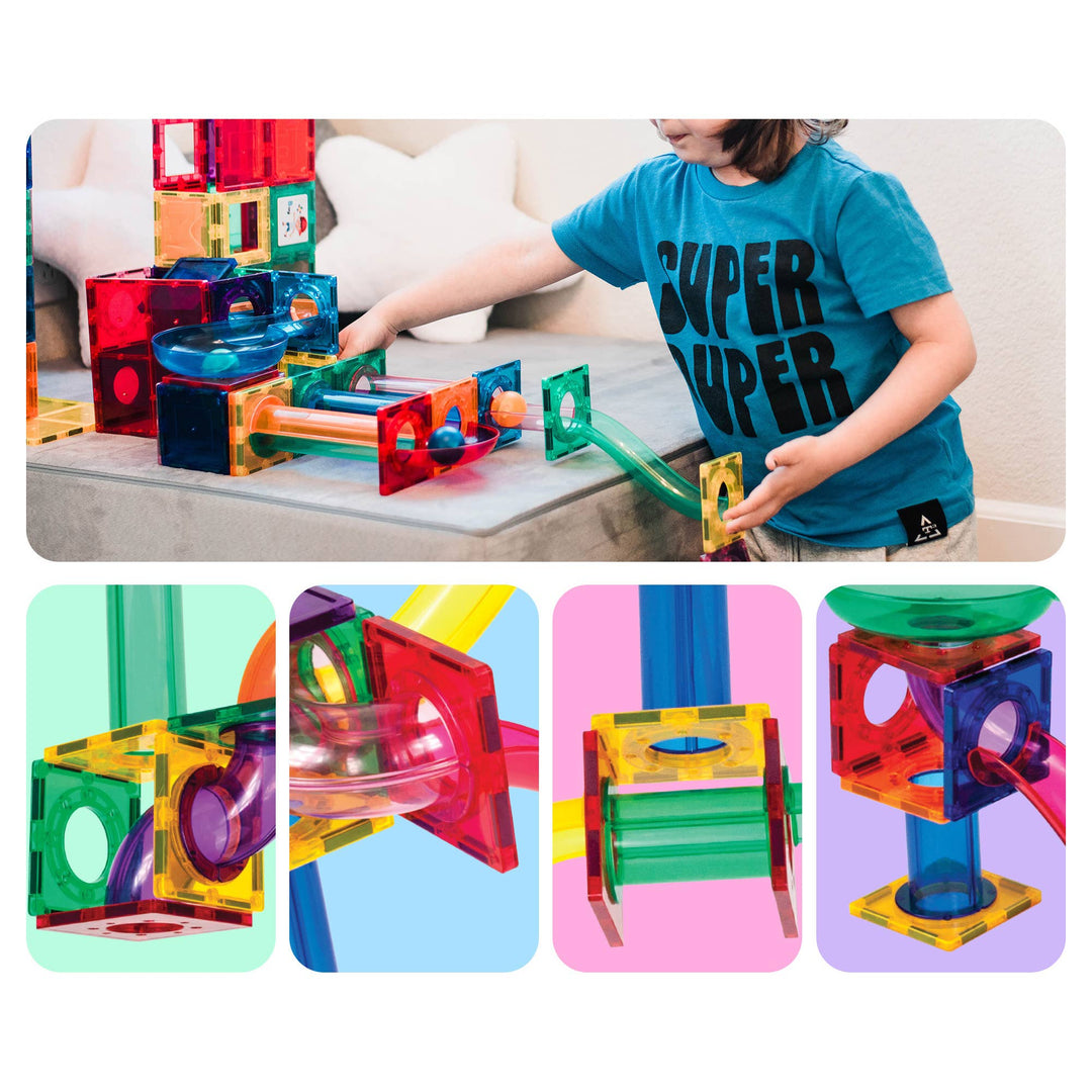 PicassoTiles Magnetic Marble Run Set STEM Toy: 50-Piece Set