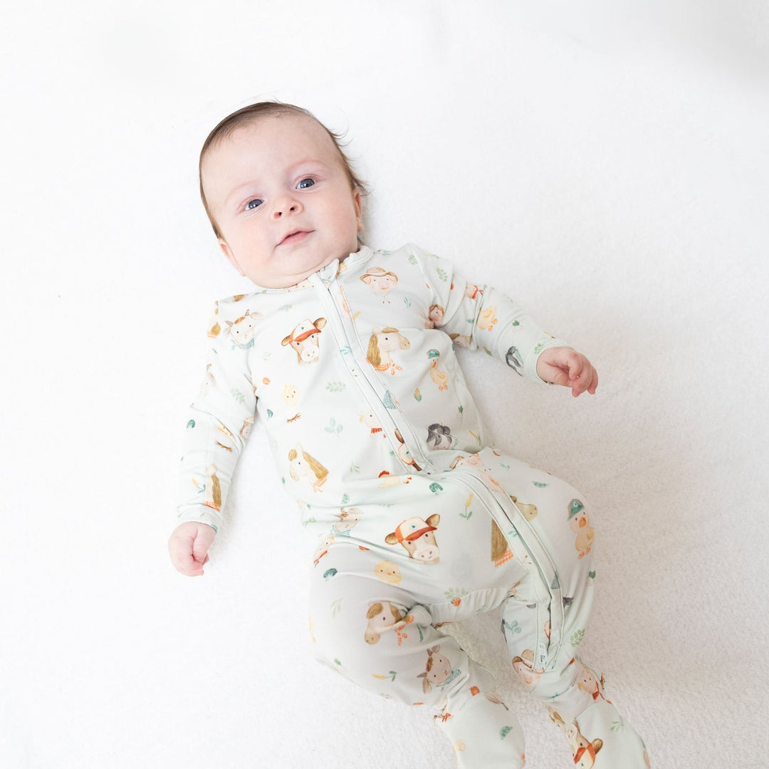 Baby Farm Faces Zip Footie