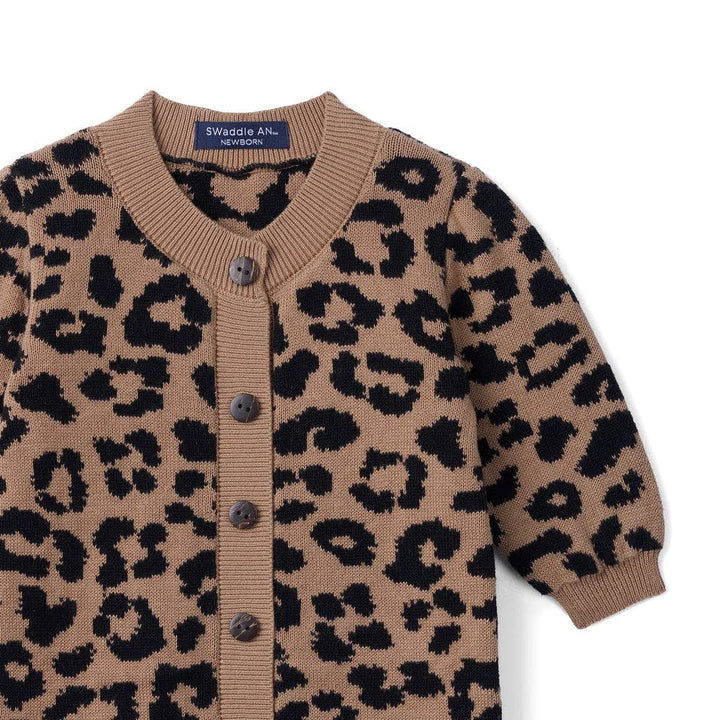 Leopard Baby Knit Button Romper: Leopard / 0-3M