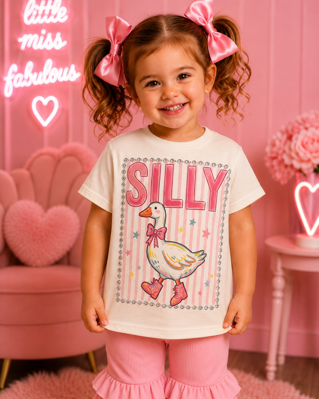 Silly Goose Cream Kids Graphic Tee 199K: With Crystals / Youth-x-small