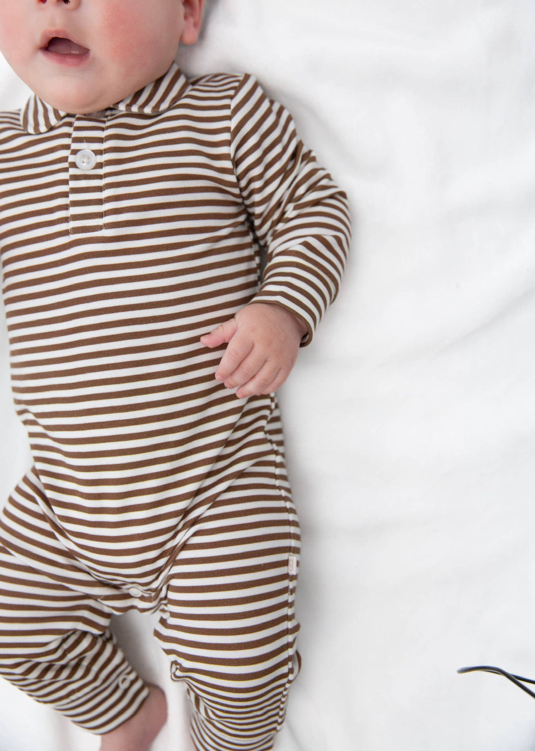 Chocolate Stripes - Sweatshirt Polo Romper: 0-3mo