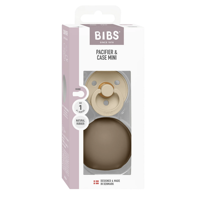BIBS Colour Pacifier Round Latex with Case- Dark Oak
