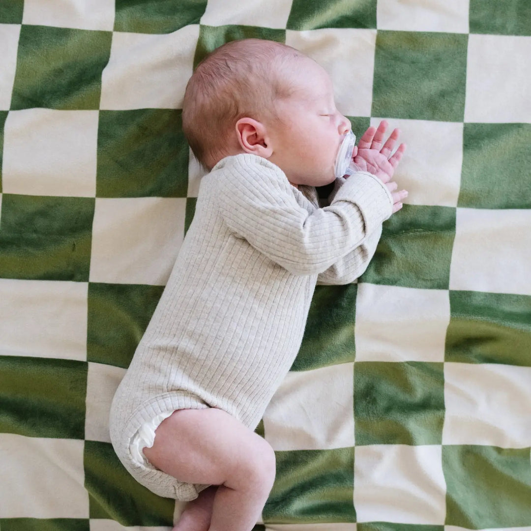 Minky Stretch Receiving Blanket-Olive Checkered