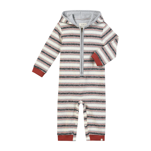 STEFANO Burgundy/Cream Stripe Hooded Romper