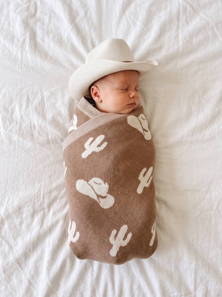 100% Cotton Western Baby Blanket, Knitwear 2 Sides Cactus