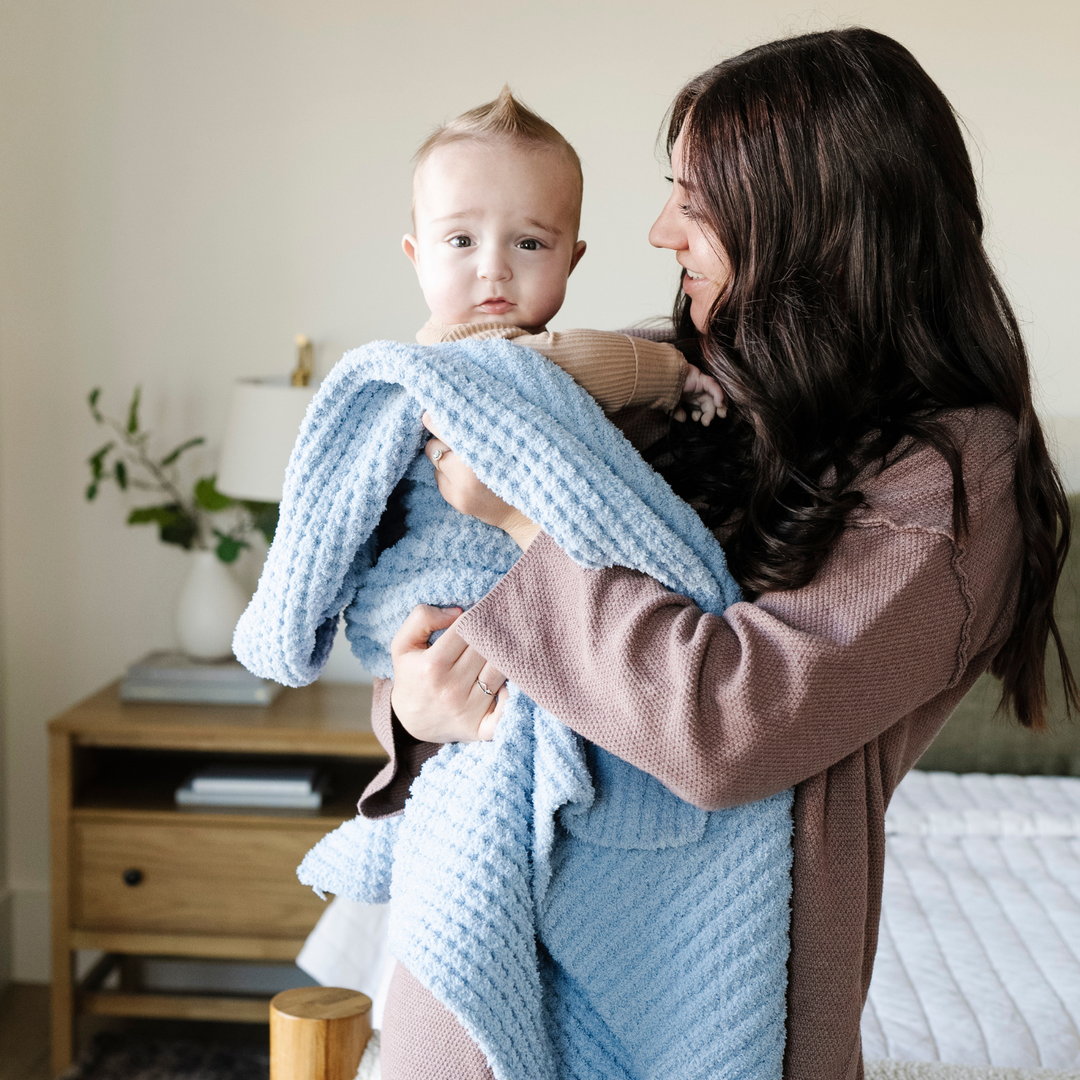 WAFFLE KNIT RECEIVING BLANKETS: Elm