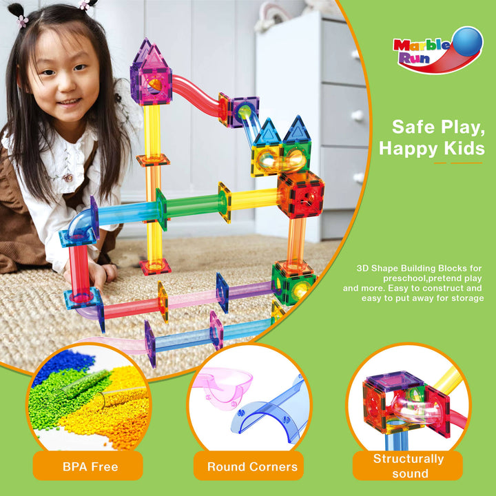PicassoTiles Magnetic Marble Run Set STEM Toy: 50-Piece Set