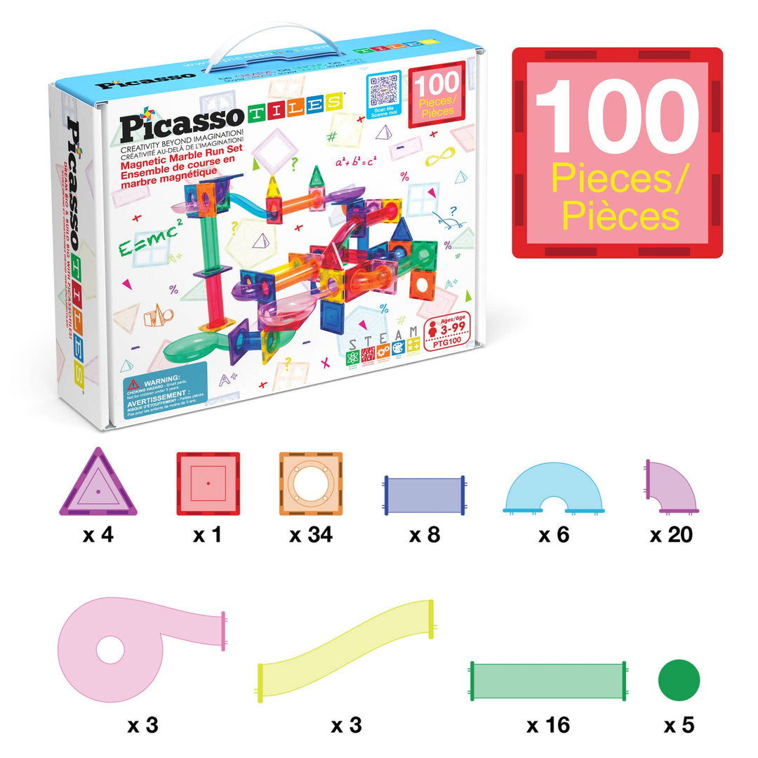 PicassoTiles Magnetic Marble Run Set STEM Toy: 50-Piece Set