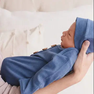 Bamboo Ribbed Baby Knot Gown-Steele Blue
