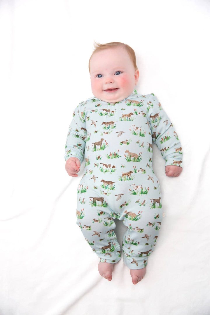Bird Hunting Dogs - Sweatshirt Polo Romper (Delta Dogs): 6-12mo