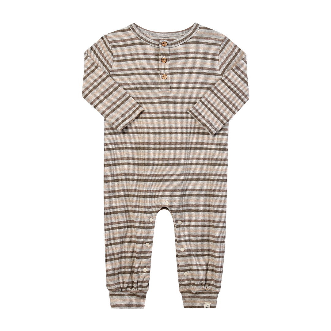 MASON Beige multi stripe Ribbed Henley Romper
