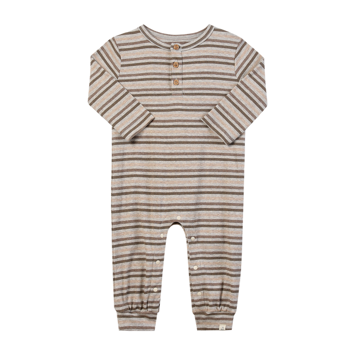 MASON Beige multi stripe Ribbed Henley Romper