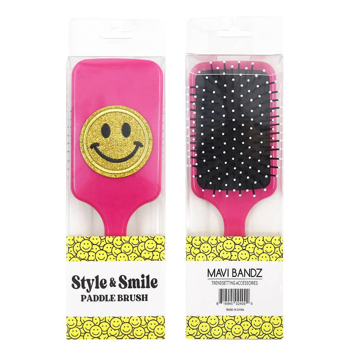 Varsity Glitter Smiley Face Large Bright Paddle Hair Brush