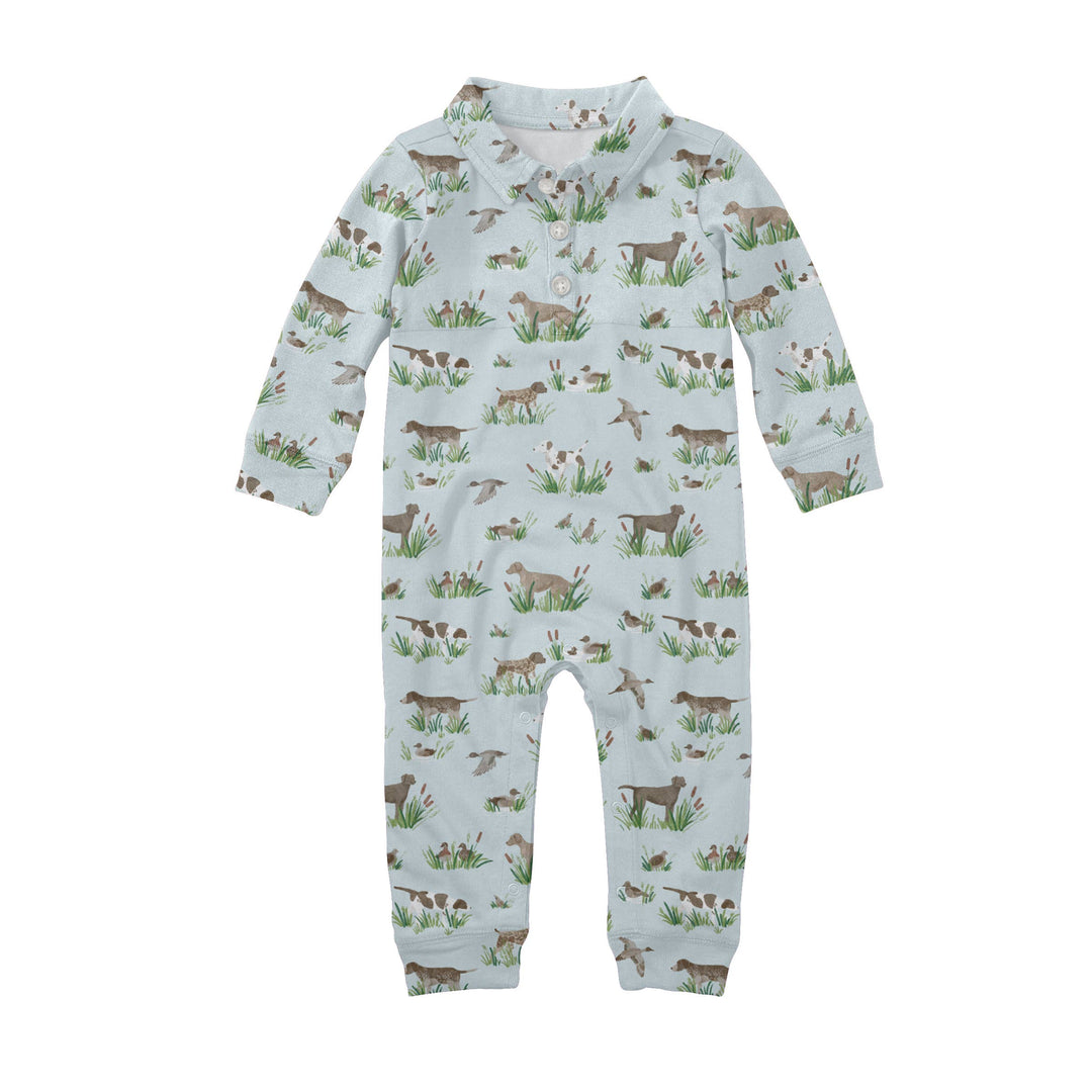 Bird Hunting Dogs - Sweatshirt Polo Romper (Delta Dogs): 3-6mo