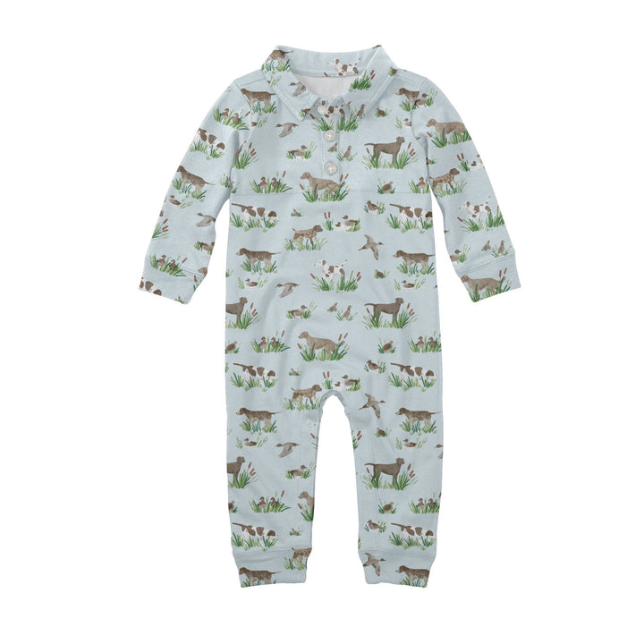 Bird Hunting Dogs - Sweatshirt Polo Romper (Delta Dogs): 3-6mo