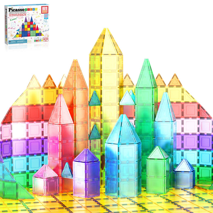 PicassoTiles 61pc Magnetic Tile Building Set STEM Toy