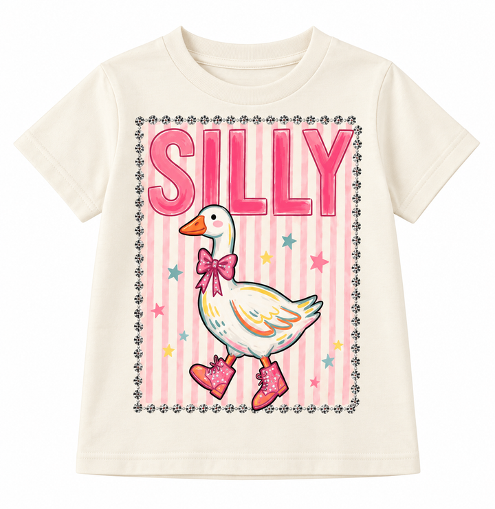 Silly Goose Cream Kids Graphic Tee With Crystals