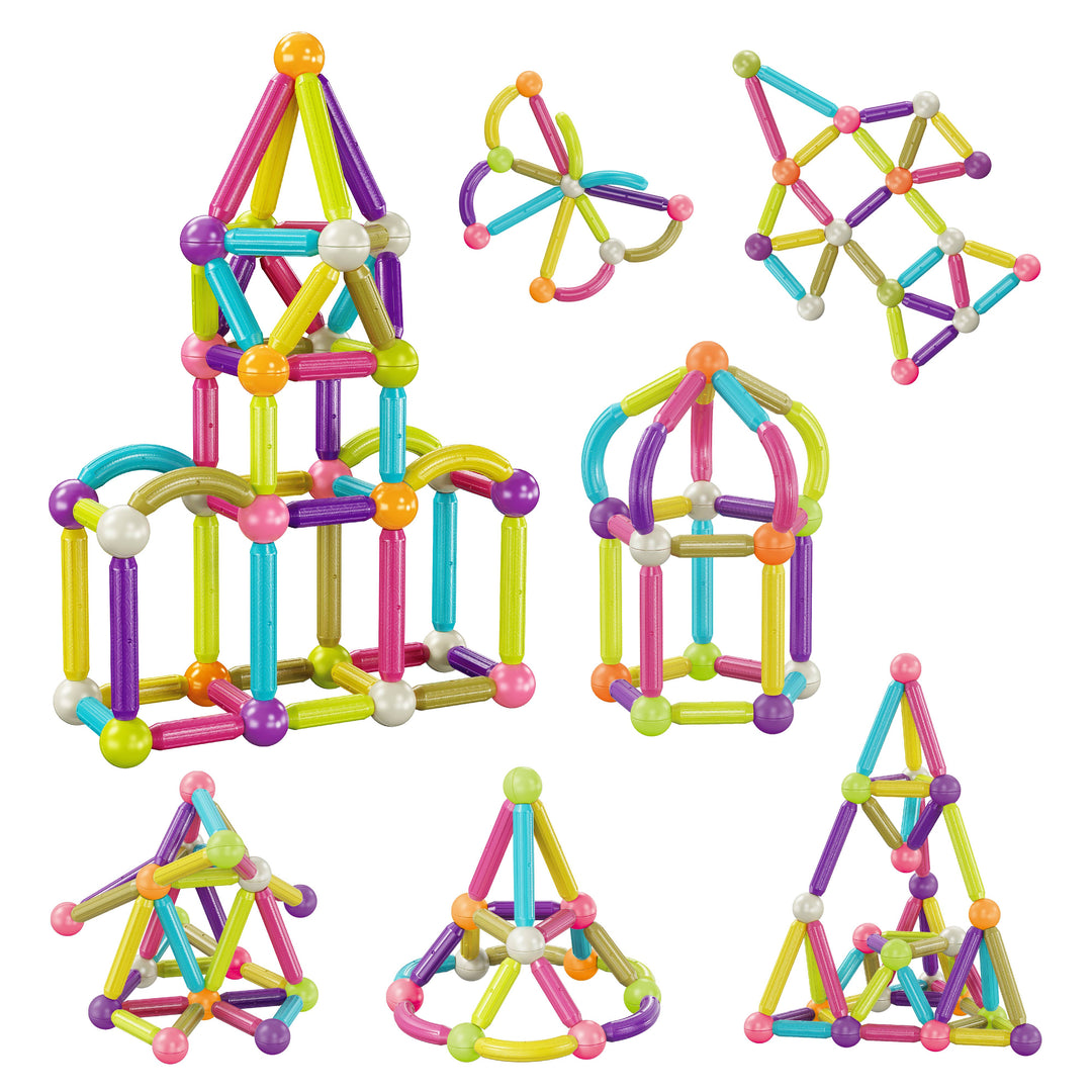 PicassoTiles 50 Piece Magnetic Stick Stacking Construction: MULTI-COLOR