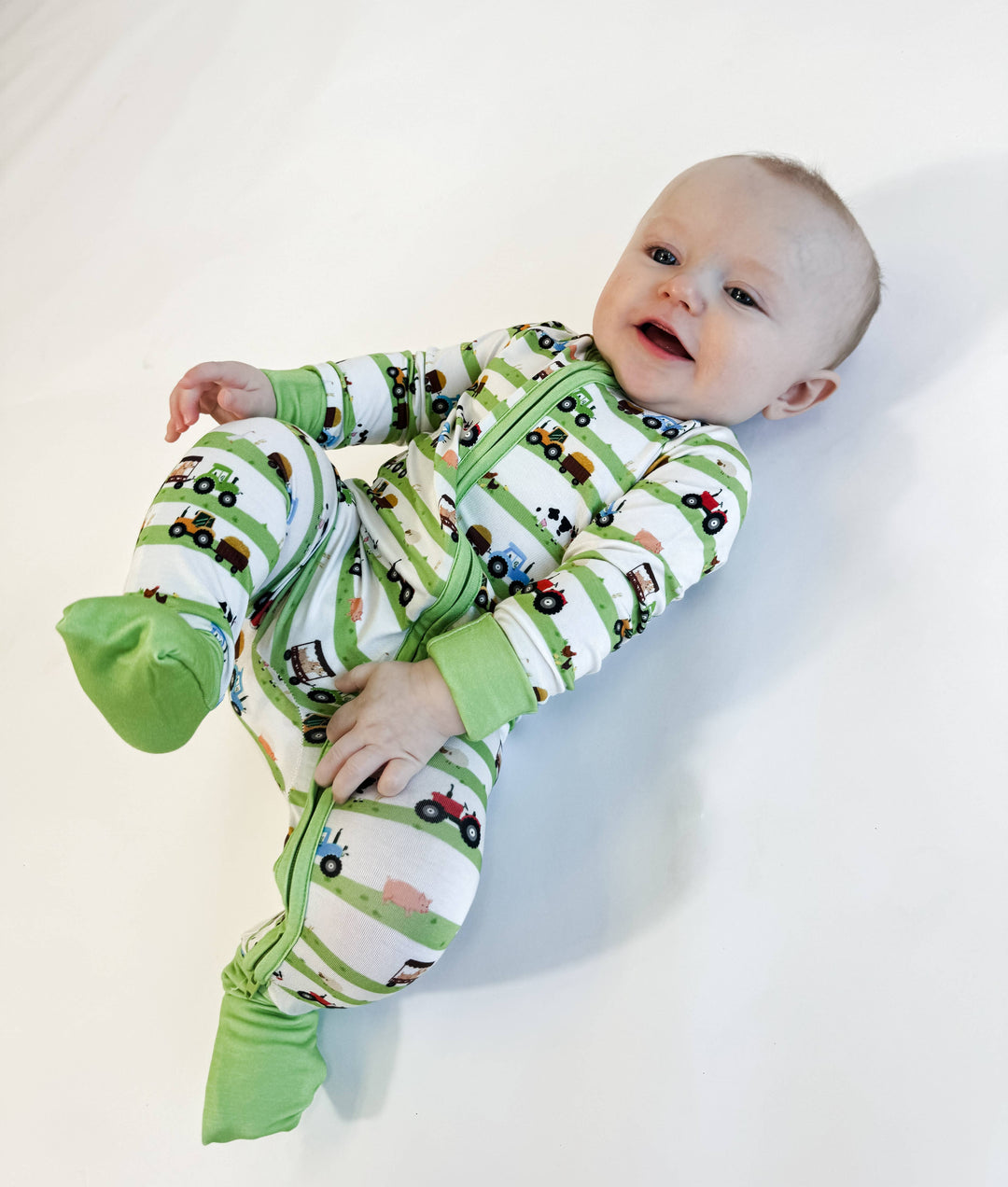 Farm Stripes - Zip Convertible Pajamas: 3-6 months