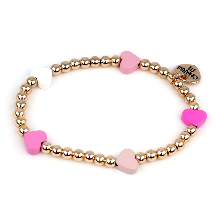Charm It- Gold Bead with Pink Heart Bracelet