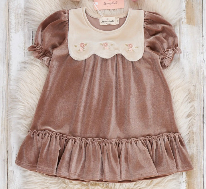 Vintage Embroidered Collar Ruffle Dress