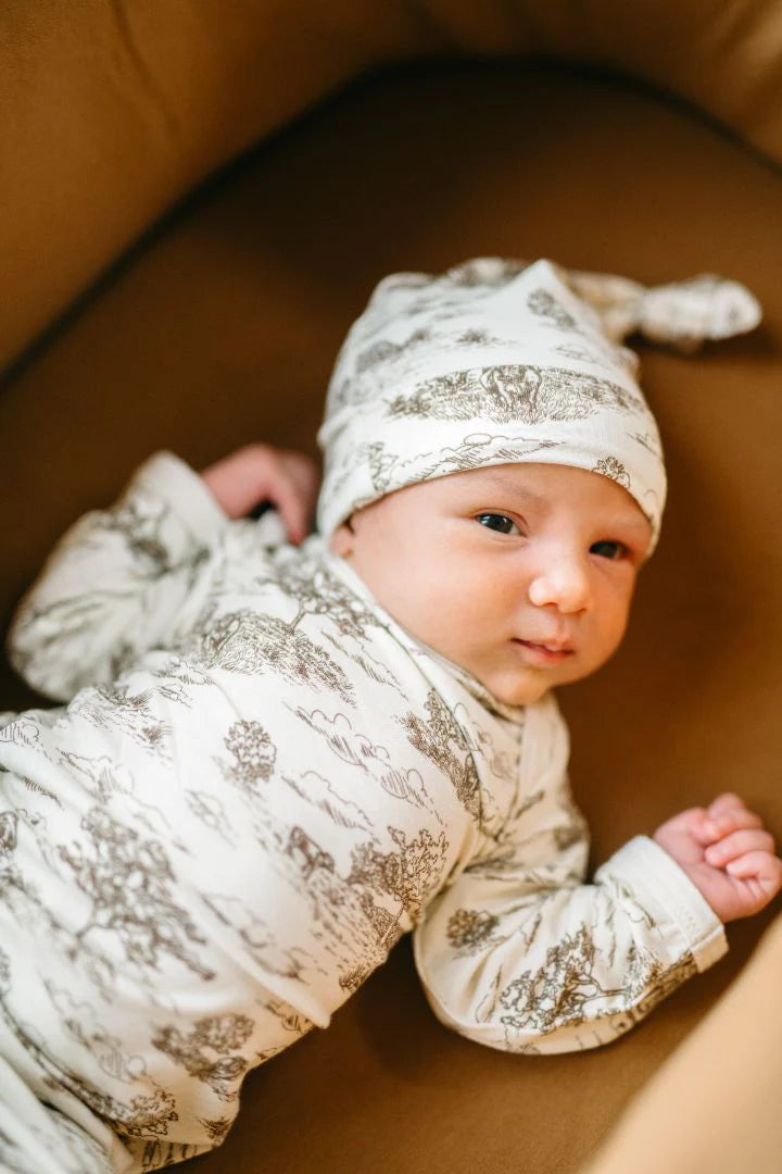 Country Toile Newborn gown and hat set