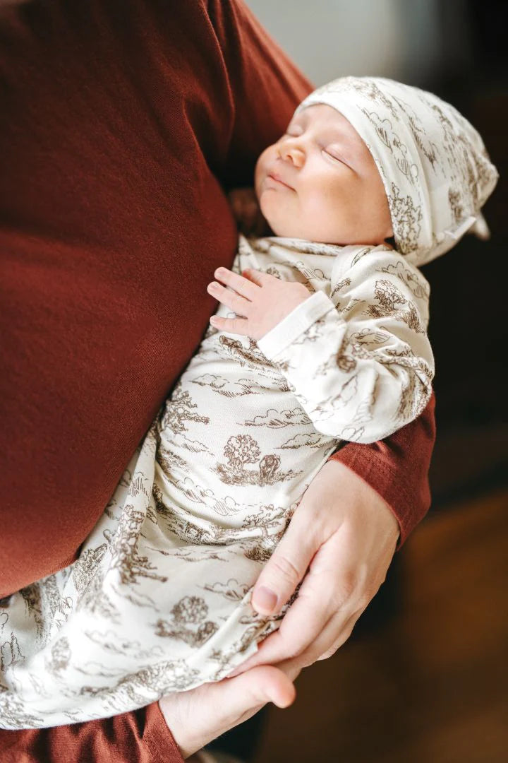 Country Toile Newborn gown and hat set
