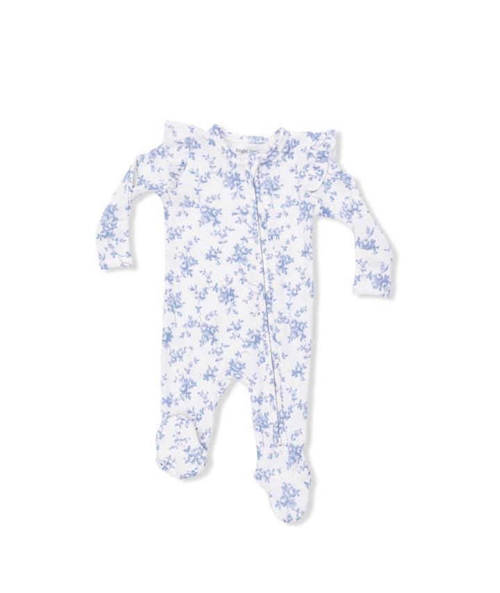 Baby Blue Vine Floral-Zipper Footie
