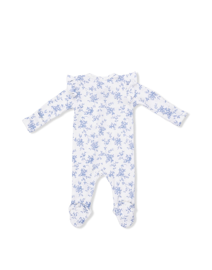 Baby Blue Vine Floral-Zipper Footie
