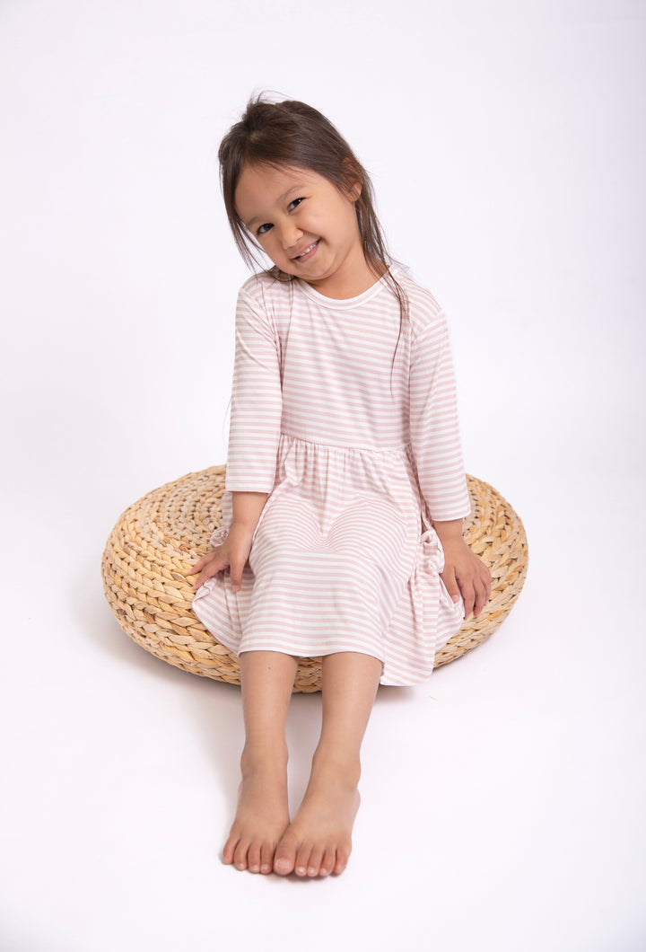 Pink Stripe 3/4 Sleeve Dress