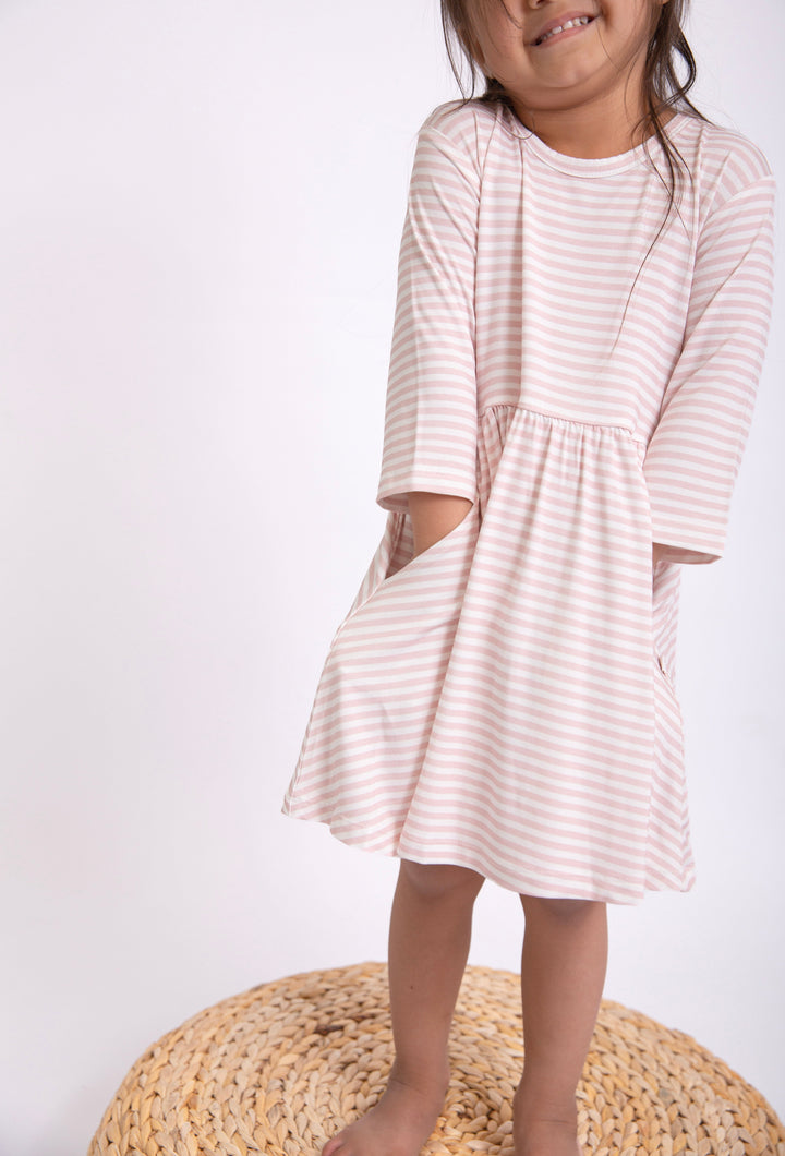 Pink Stripe 3/4 Sleeve Dress