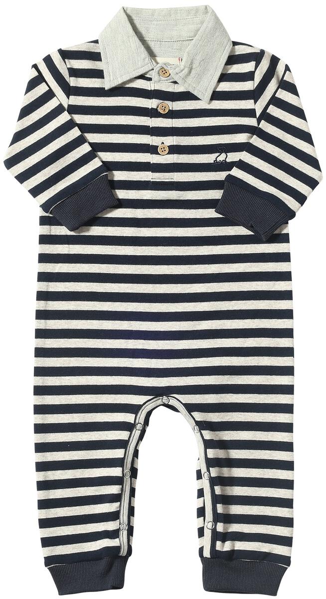 Kingston Polo Romper - Navy & Beige Stripe