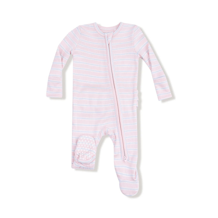 Pink Multi Stripe Ruffle Back - 2 Way Zipper Footie