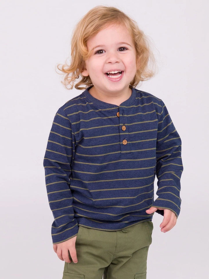 Heather Navy & Dusty Olive Long Sleeve Boy Tee