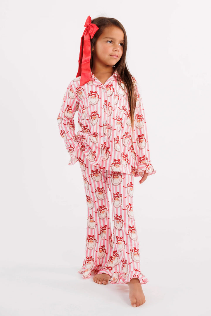 Pink Santa Clause Lane Long Sleeve Ruffle Flair Pajama Set