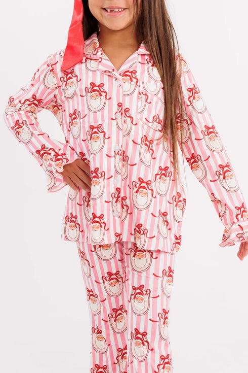 Pink Santa Clause Lane Long Sleeve Ruffle Flair Pajama Set