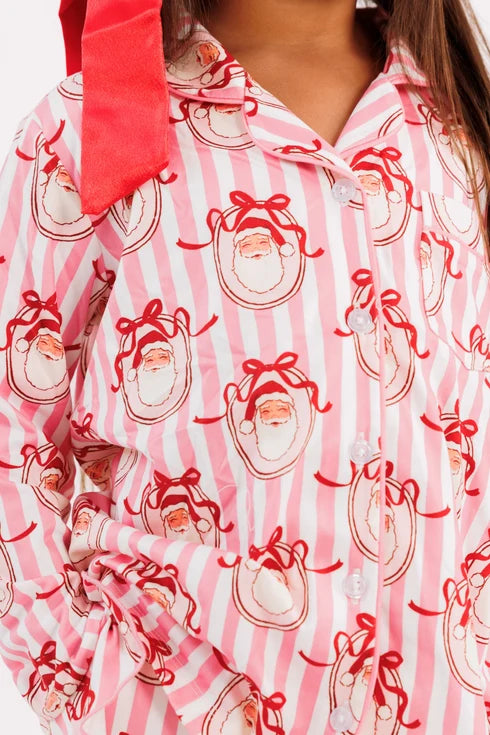 Pink Santa Clause Lane Long Sleeve Ruffle Flair Pajama Set