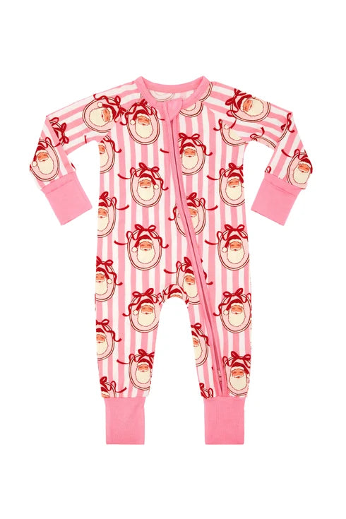 Pink Santa Clause Lane Zip Romper