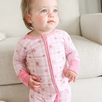 Ruffle Zipper Footie- Primrose Plaid
