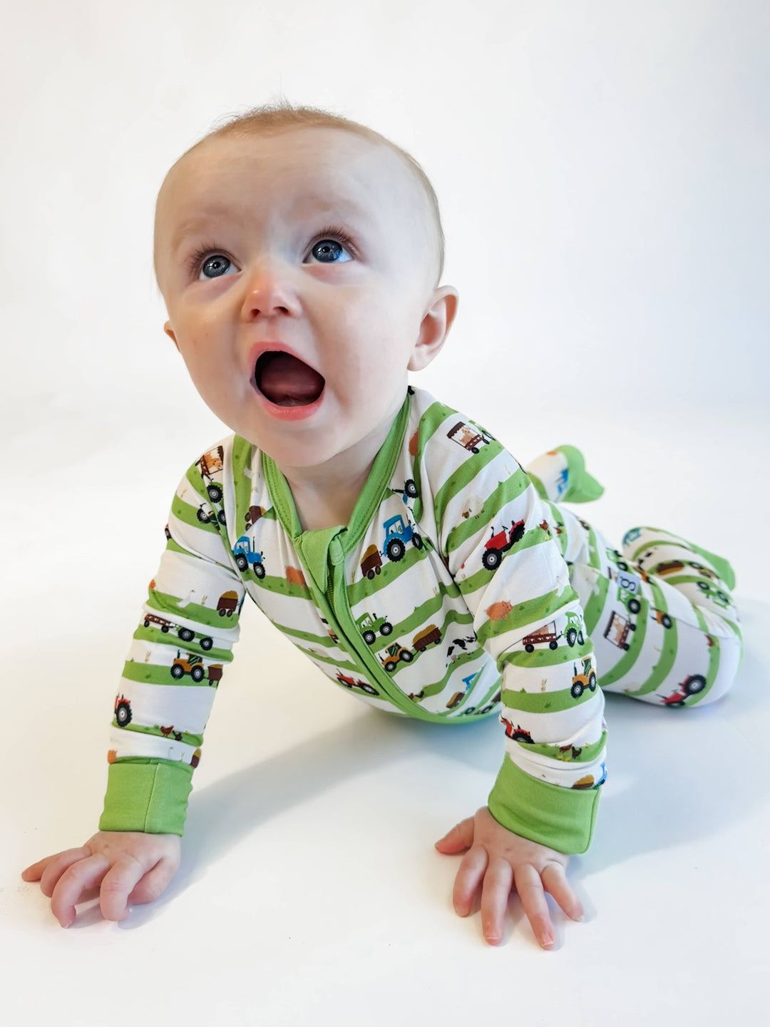 Farm Stripes - Zip Convertible Pajamas: 3-6 months