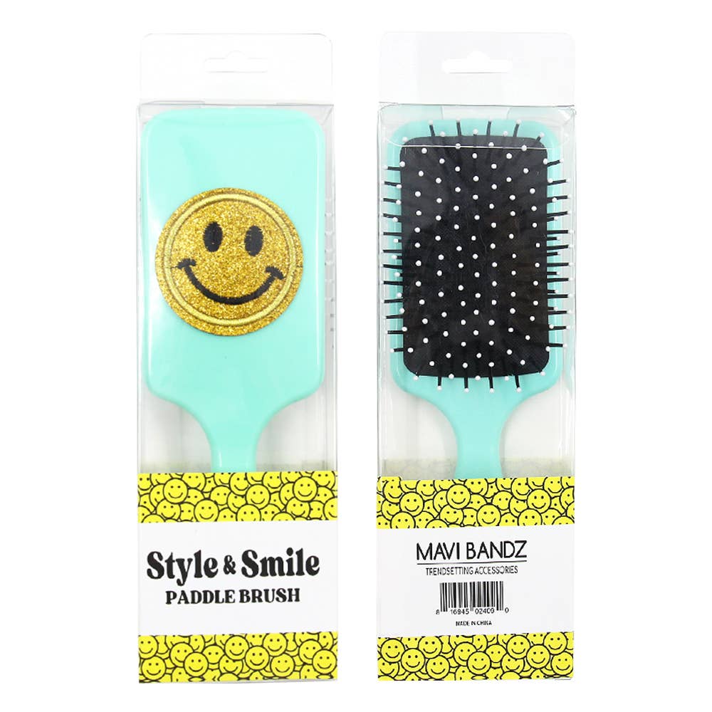 Varsity Glitter Smiley Face Large Bright Paddle Hair Brush