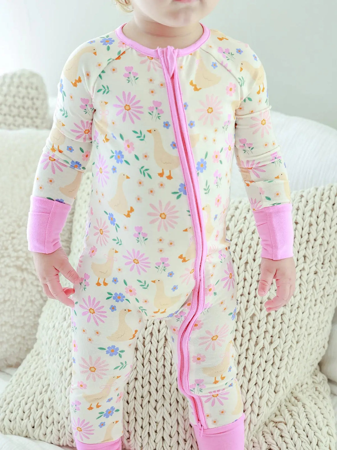 Little Fossil Convertible Zip Romper- Pink