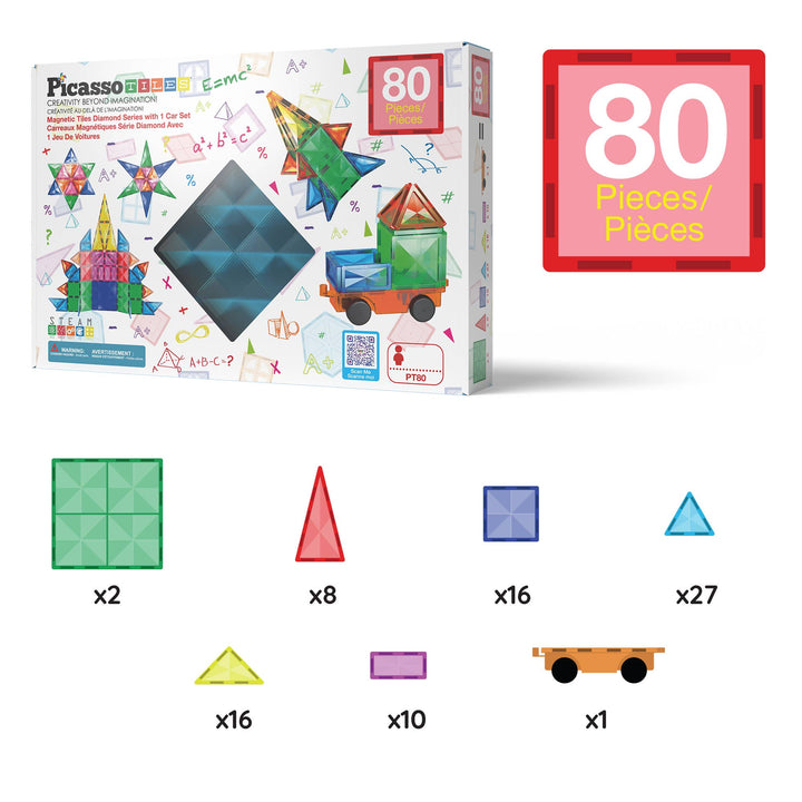 PicassoTiles 80pc Magnetic Tile Building Set