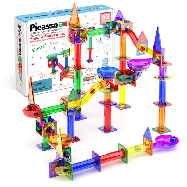 PicassoTiles Magnetic Marble Run Set STEM Toy: 50-Piece Set