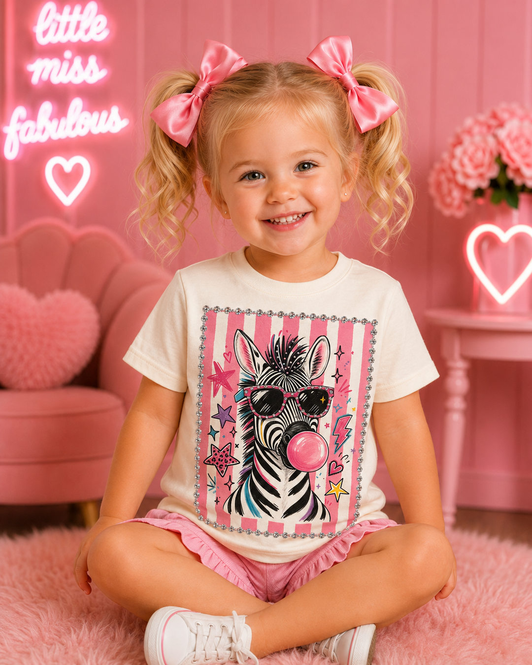 Sassy Zebra Cream Kids Graphic Tee 197K: With Crystals / Youth-medium