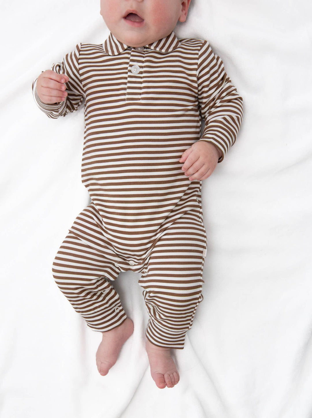 Chocolate Stripes - Sweatshirt Polo Romper: 3-6mo