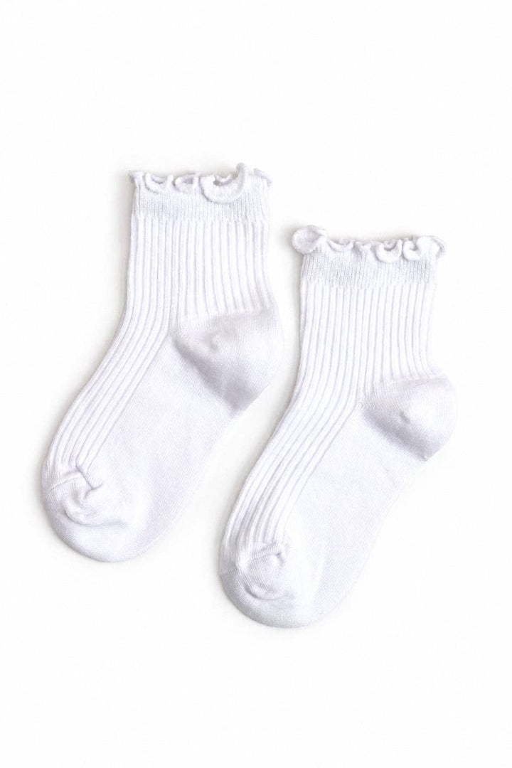 Ribbed Lettuce Trim Midi Socks - White