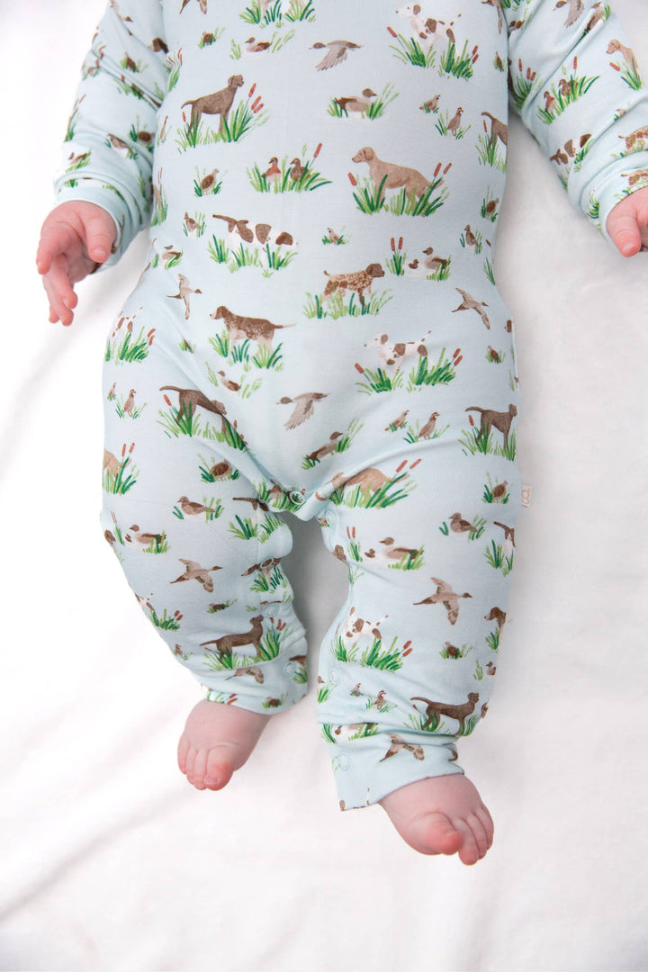 Bird Hunting Dogs - Sweatshirt Polo Romper (Delta Dogs): 6-12mo