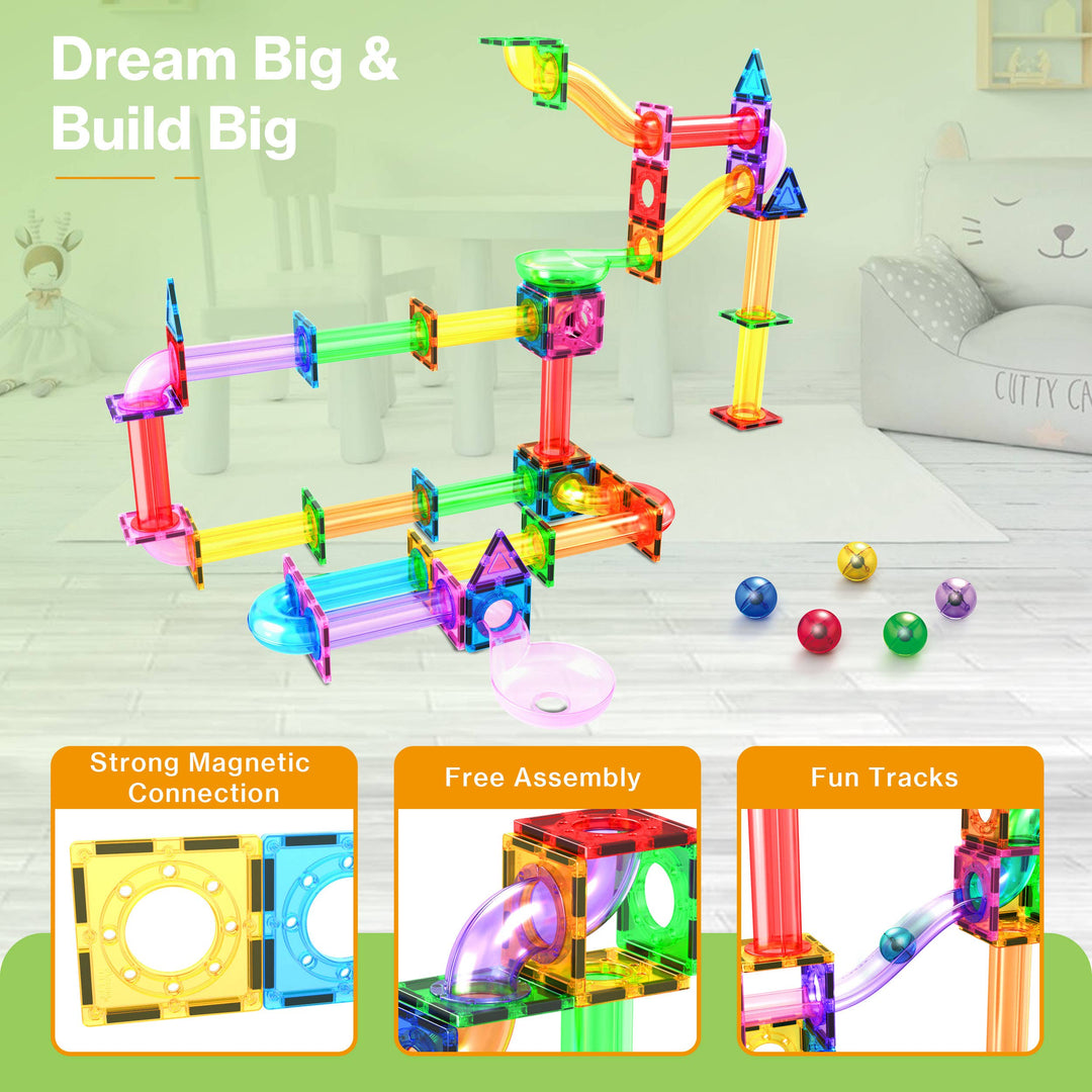 PicassoTiles Magnetic Marble Run Set STEM Toy: 50-Piece Set