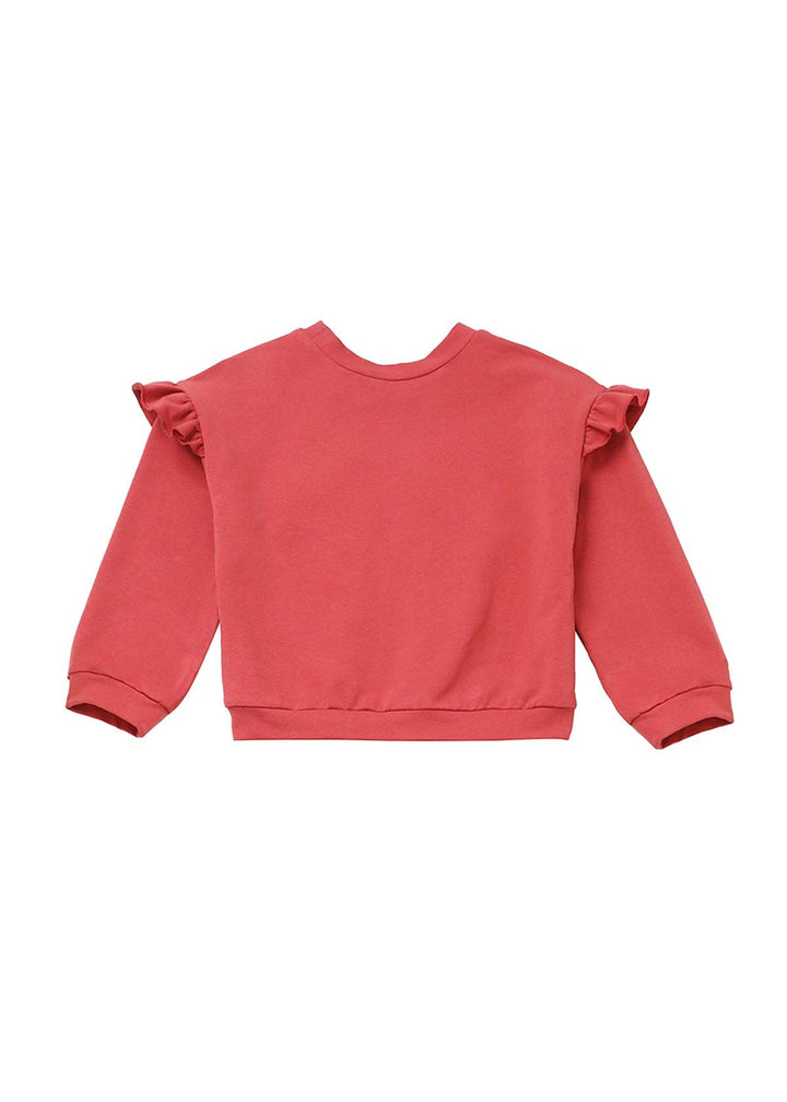 Red Rosie Long Sleeve Solid Ruffle Trim Cropped Sweater
